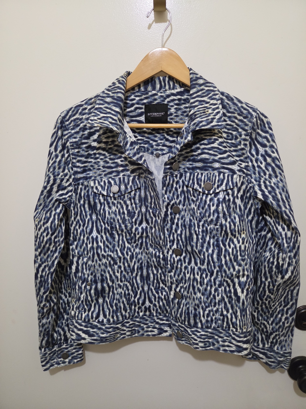 Liverpool Women's Blue, Black & White Animal Print Denim Jacket